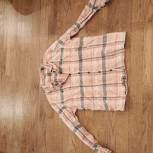 Duluth Trading Co Free Swinging Flannel Button Down Shirt Pink Plaid Women’s XL